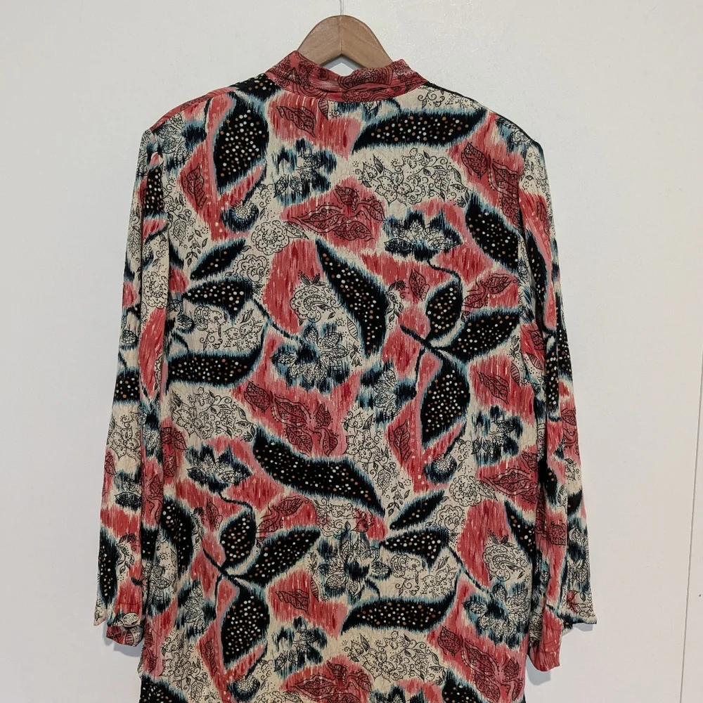 Vintage Carole Little M/L Patchwork Jacket Artsy Floral Art Rayon Boho Bohemian